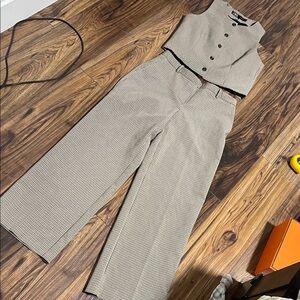 Zara Black and White Houndstooth Wide Leg Pants & Vest Set